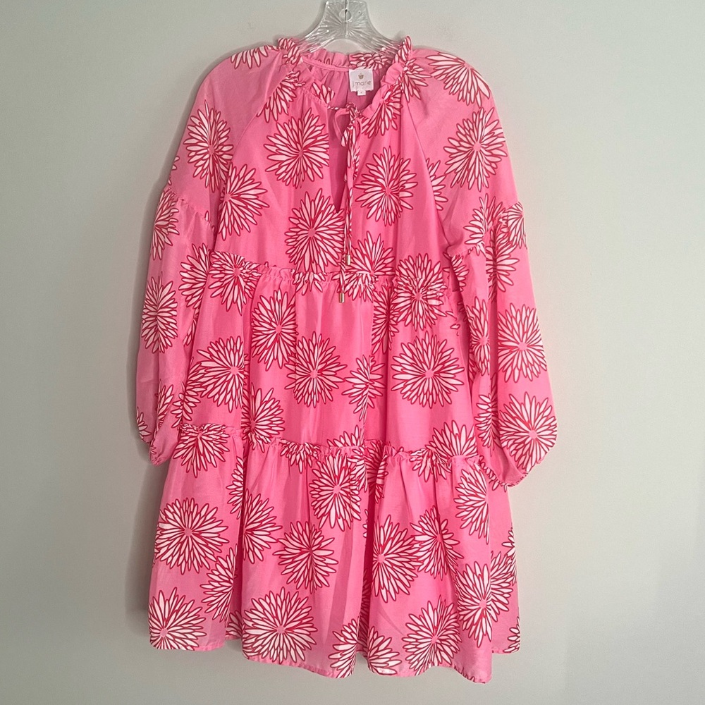 J. Marie Pink Floral Print Tiered Relaxed Fit Dress Women's Size Small
